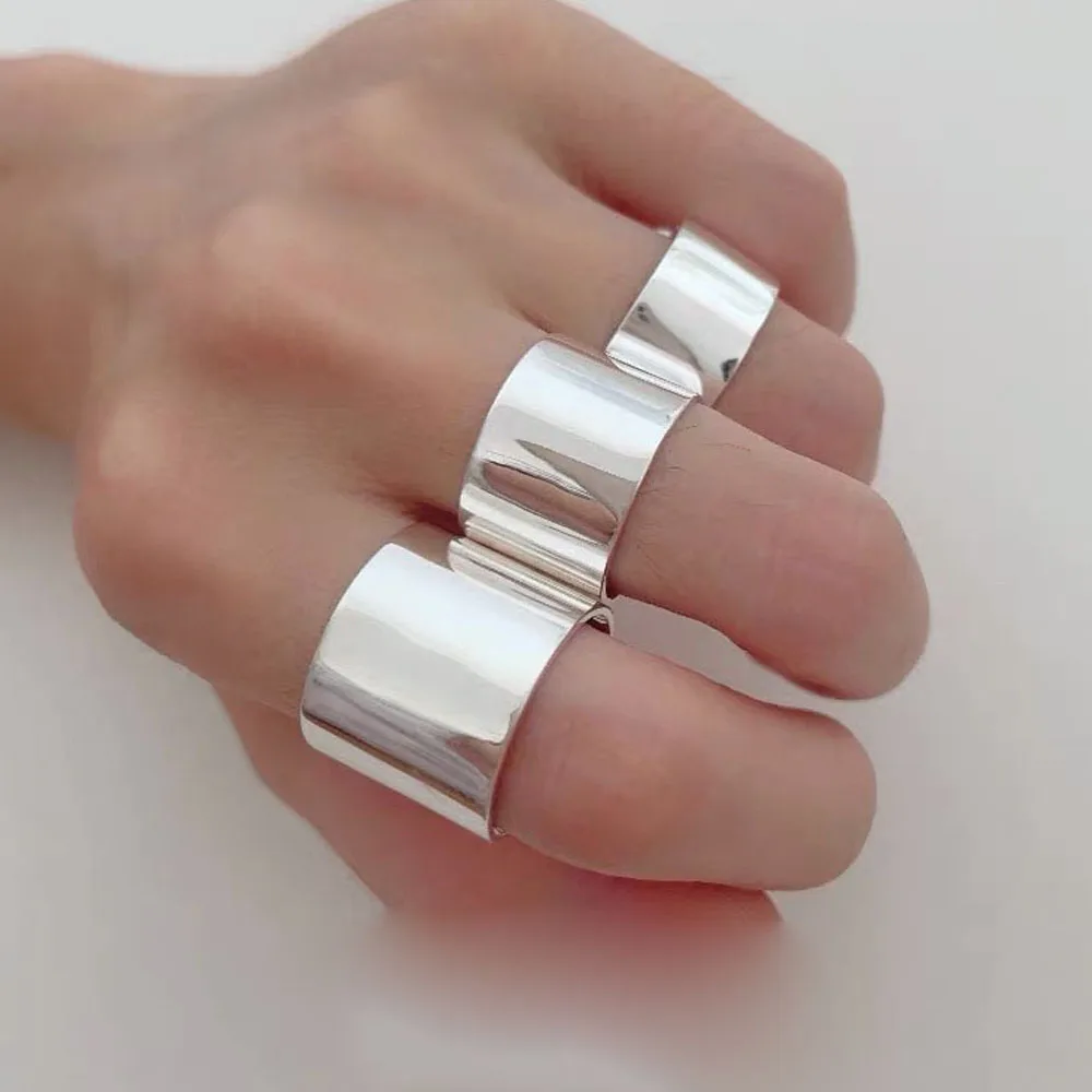 925 Sterling Silver Rings For Women Girl Female Open Minimalist Retro Wide Ring Creative Anillos Bague Fine Jewelry silver rings silver ring