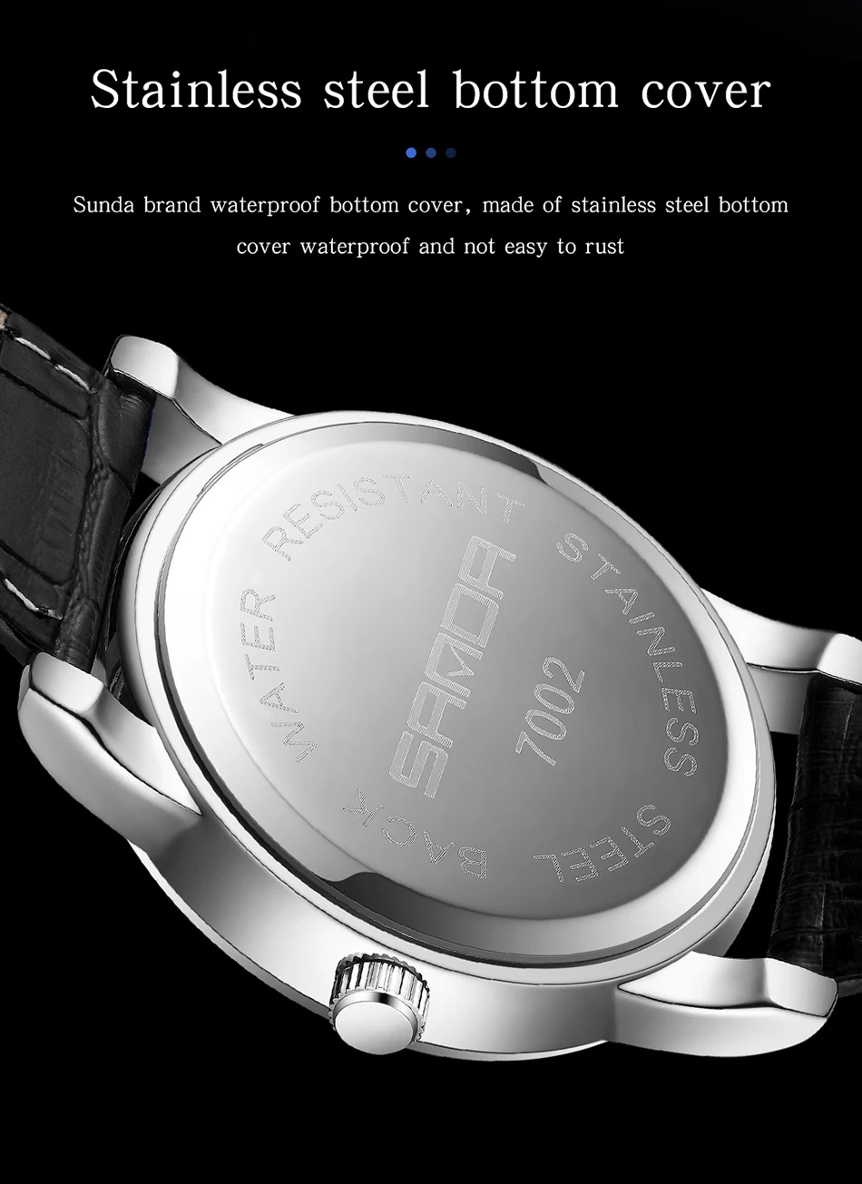 Sanda Men's Watches Quartz Men Watch Luxury Starry Sky Dial Fashion Luminous Waterproof Watches Genuine Leather Strap For Men 7002