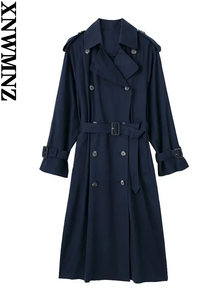 

XNWMNZ Women's Fashion 2023 Autumn/Winter Oversize Trench Coat Women Long Sleeve Belt Double breasted Pockets Female Overcoat