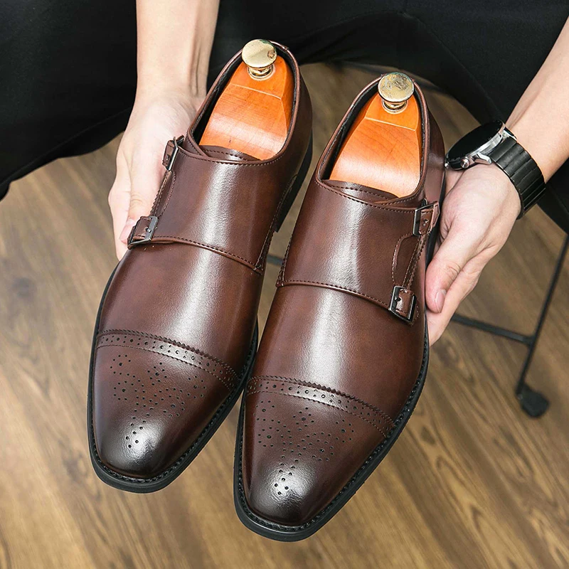 Poerkan Scarpe Oxford Uomo In Eco-pelle Nera Con Dettagli Brogue - Allacciatura Classica