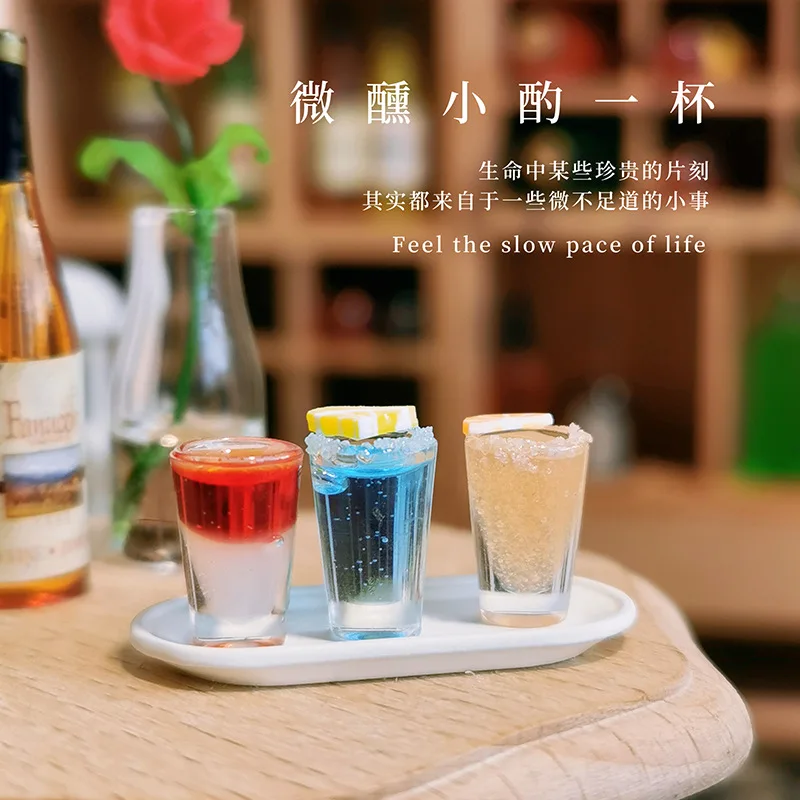 4개 세트 1:12 인형집 3가지 칵테일 트레이 포함 미니어처 음료 장난감 모델 DIY 마이크로 장면 장식 액세서리 홈 데코