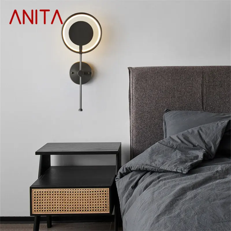 

ANITA Modern Brass Wall Lamp LED 3 Colors Vintage Creative Black Bed Sconce Light For Home Bedroom Living Room Decor