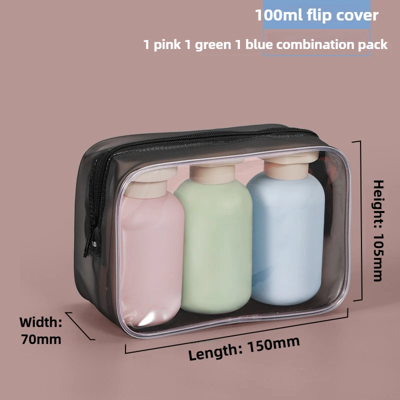 Set of 3 Clear Blue Plastic Pump Bottles for Shampoo, Lotion, and Shower Gel (100ml & 200ml)