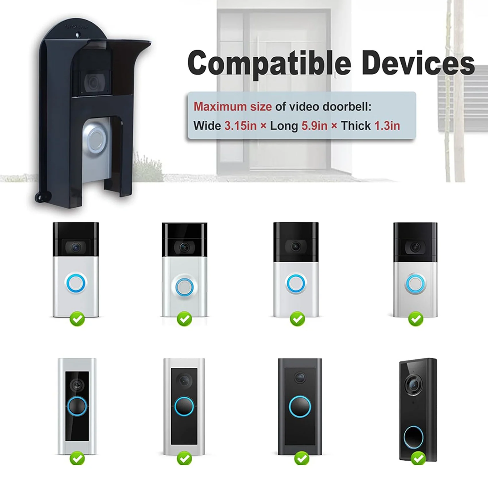 【축제】링 모델용 검정색 플라스틱 초인종 레인 커버 2개 초인종 방수 보호 장치 비디오 초인종