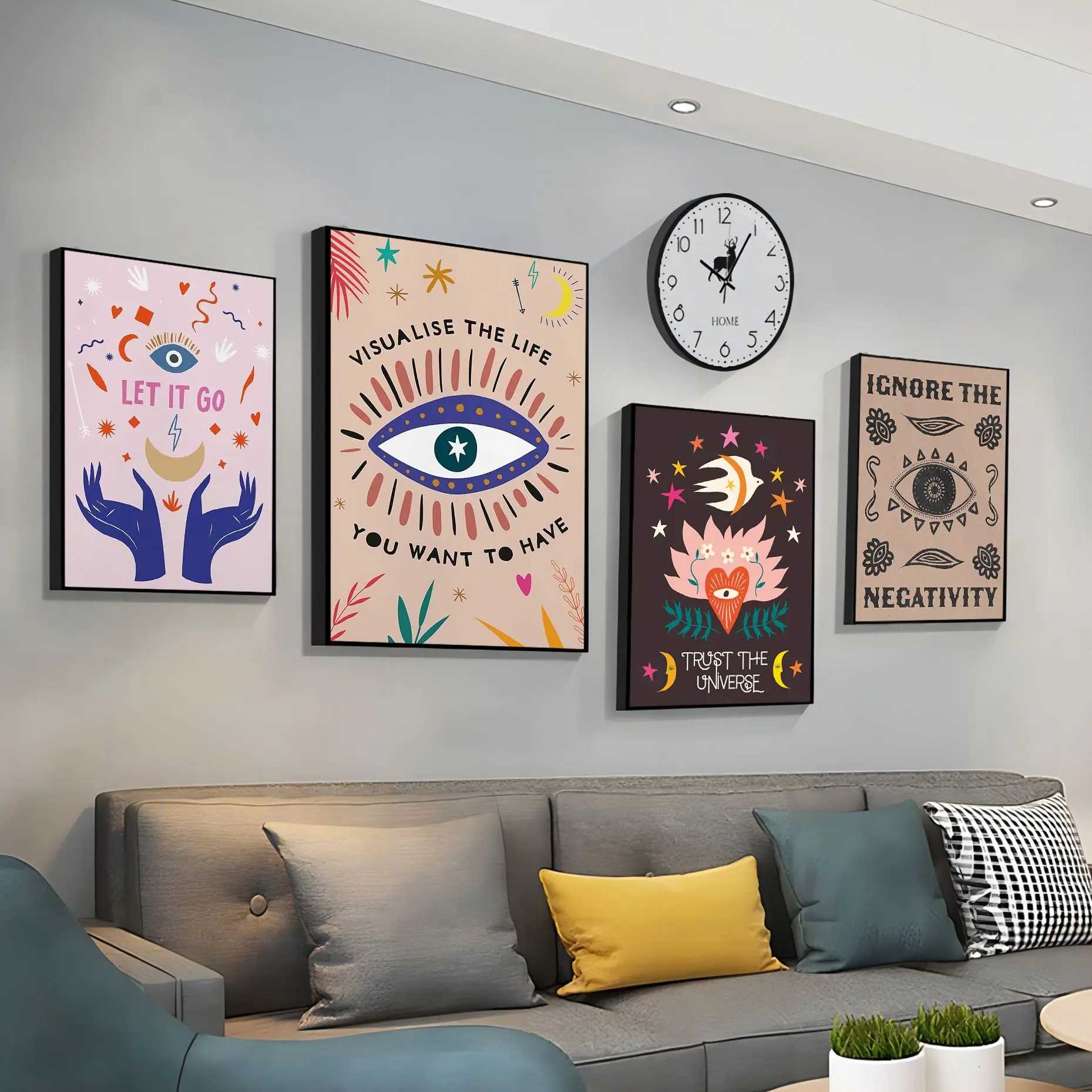 

Abstract Eye Shapes Hand Moon Quotes Self-adhesive Art Poster Vintage Room Home Bar Cafe Decor Room Wall Decor