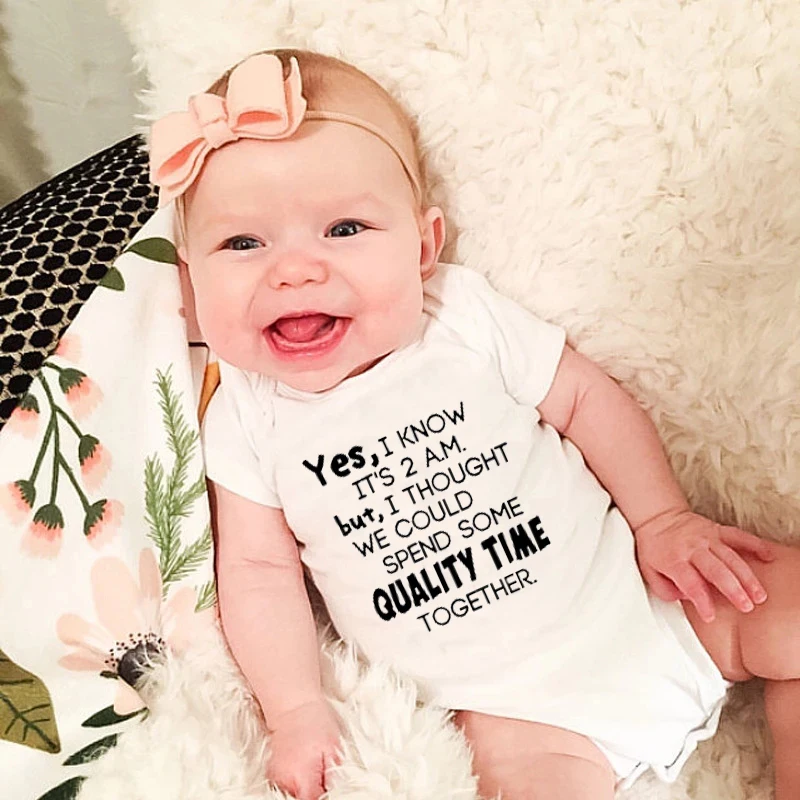 

Fashion Baby Girl Boy Clothes Summer Short Sleeve Newborn Baby Unisex Bodysuit Spend Some Quality Time Letter Print Jumpsuits