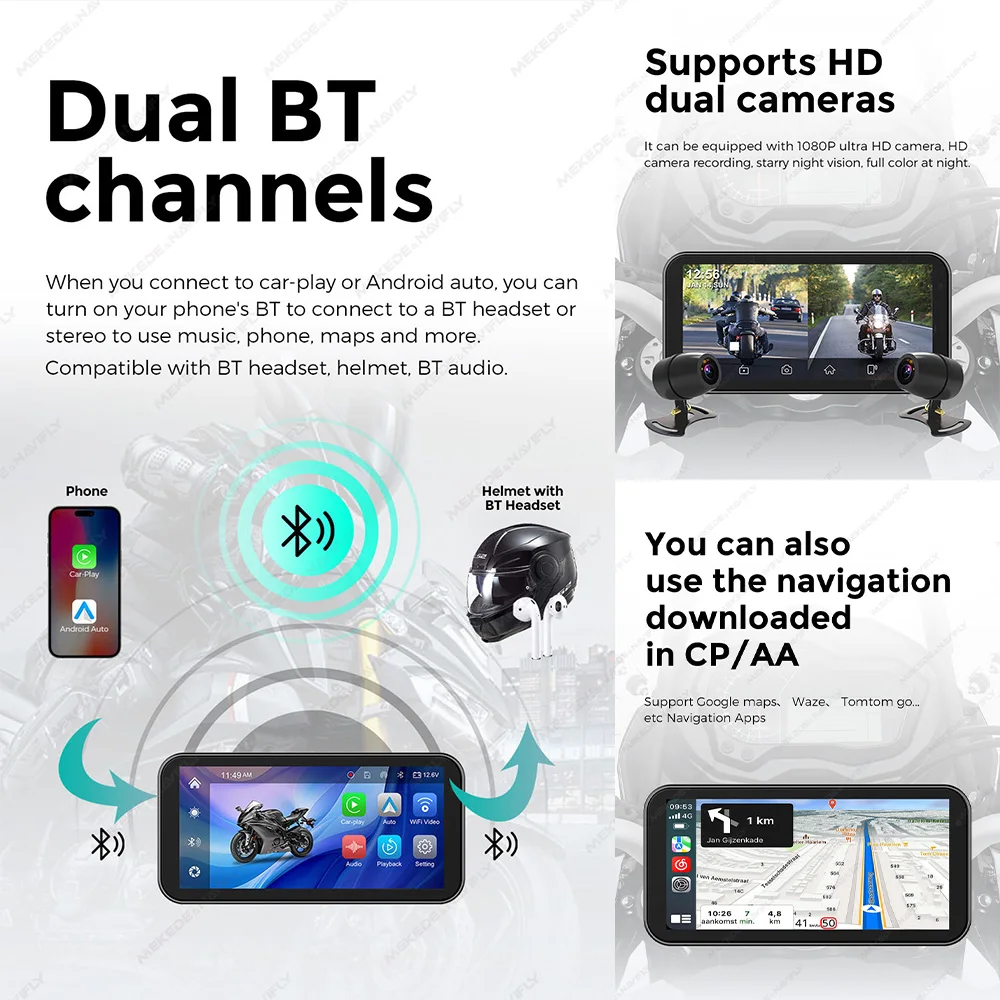 MEKEDE ޴  ׺̼ LCD ÷, GPS, IPX7 ,  ī÷  ȵ̵ ڵ  BT, 6.25 ġ IP67