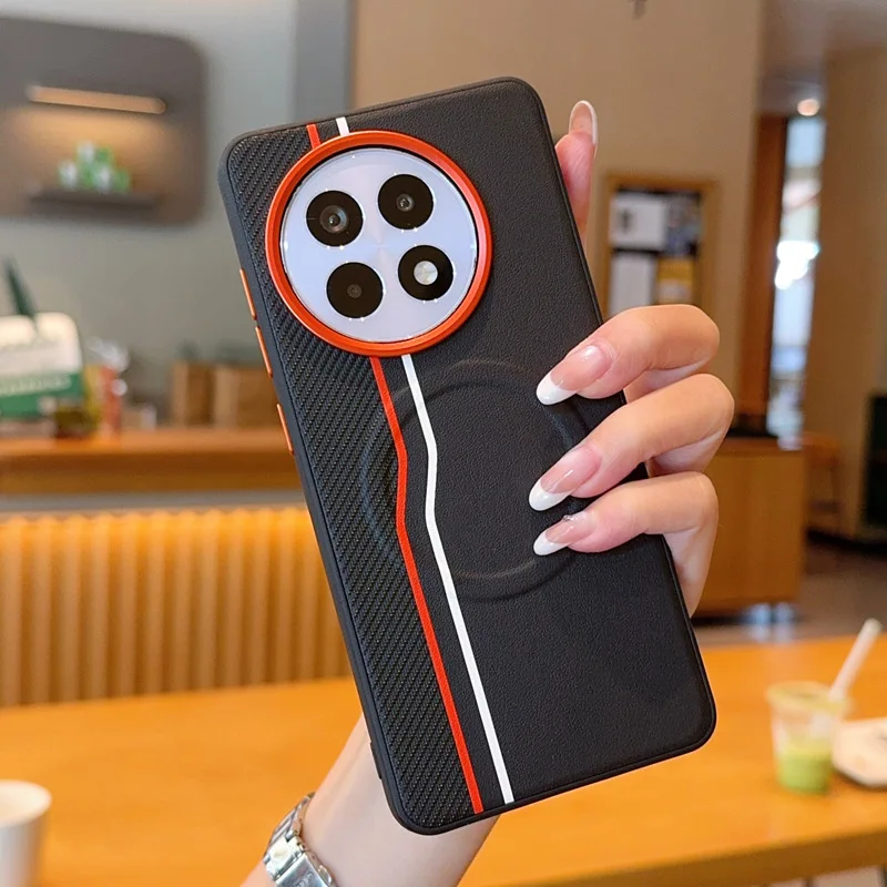 Luxury PU Leather Matte Magnetic Back Cover with Wireless Charging Compatibility