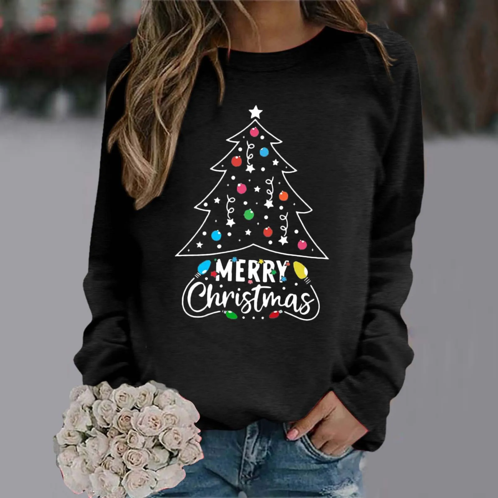 

Womens Sweatshirt Crew Neck Long Sleeve Christmas Hoodies Christmas Sweat Tops Woman Clothing Sudaderas De Mujeres Pull Femme