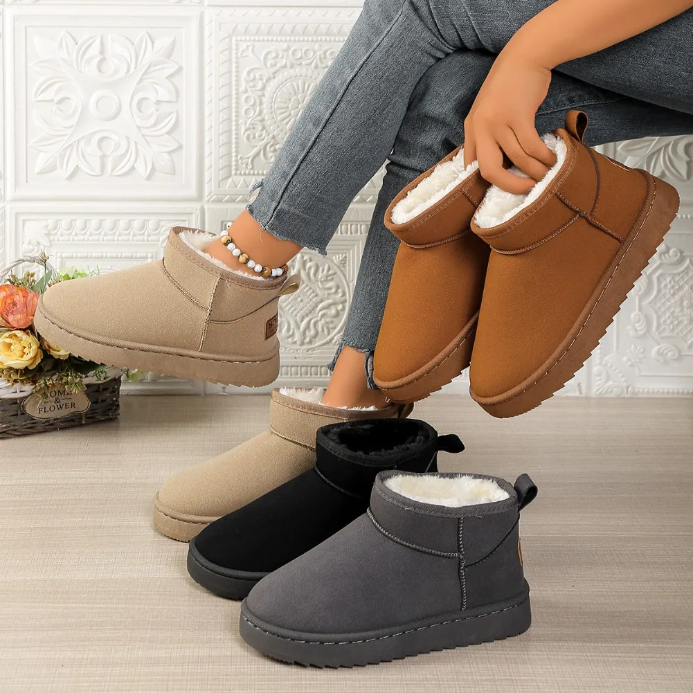 Winter Warm Thicken Plush Ankle Boots Women Comfy Non Slip Faux Suede Snow Boots Woman Plus Size 42 Fluffy Cotton Padded Shoes