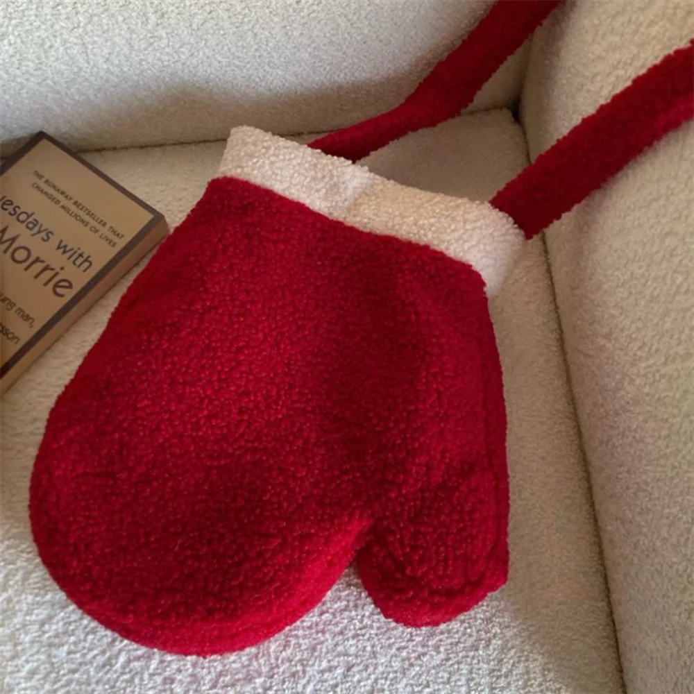 Cute Glove Shape Crossbody Bag Christmas Santa Bag Xmas Gift Bag Autumn Winter Shoulder Bag Cosplay Red Package Storage