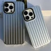 Stylish Business Luggage Phone Case For iPhone 16 15 14 13 12 11 Pro Max 16Pro 14Plus 15Plus Cover Hard 3D Stripe Silver Case