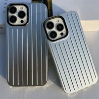 Stylish Business Luggage Phone Case For iPhone 16 15 14 13 12 11 Pro Max 16Pro 14Plus 15Plus Cover Hard 3D Stripe Silver Case