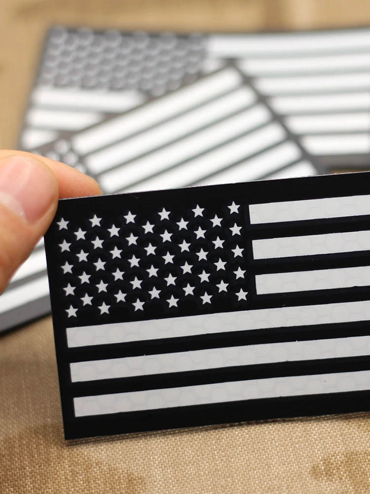 Patch Drapeau Américain Noir Et Gris – Badge Tissu USA Appliqué, Patriotique
