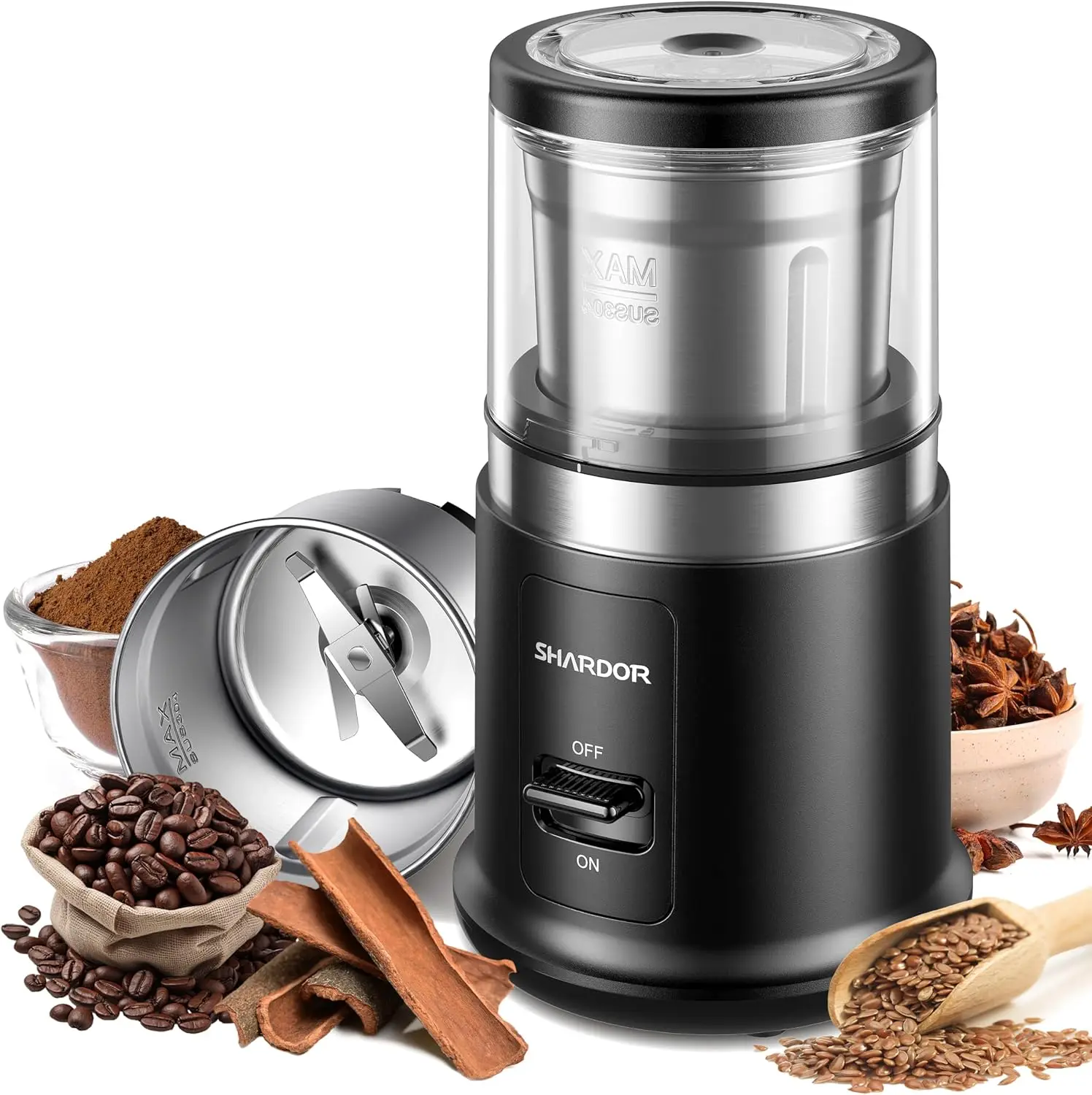 One Touch Coffee Grinder Electric, Spice, Herb, For Coffee Bean Spices and Seeds with 1 Removable Stainless Steel Bowl,