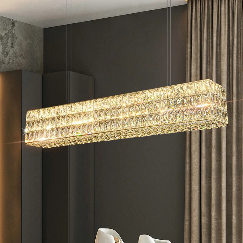 

Postmodern Luxury LED Crystal Chandeliers Creative Restaurant Bar Classical Rectangular Pendant Lamp Personalized Light Fixtures