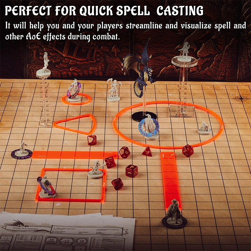 Area of Effect Spell Templates Set of 15 (Included Cube, Cone, Circle, and Line) Acrylic AOE Damage Marker Tabtop RPG Gaming