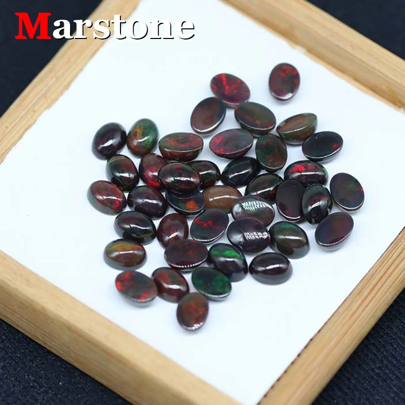 Black Opal Flat Bottom Smooth Surface Round Cut Loose Natural Gemstone for Jewelry Making and Collection