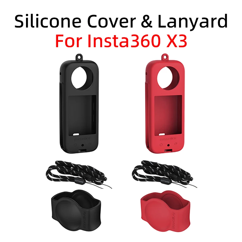 

For Insta360 X3 Panoramic Sports Camera Lens Cap Body Silicone Cover Lanyard Anti-scratch Protective Case Soft Shell Accessories