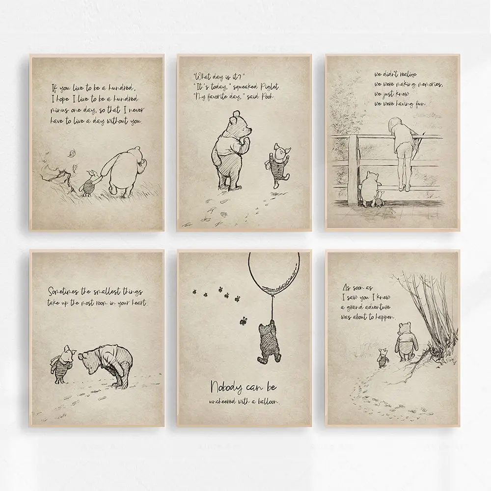 Winnie The Pooh Quotes Wall Art Canvas Painting Vintage Posters And