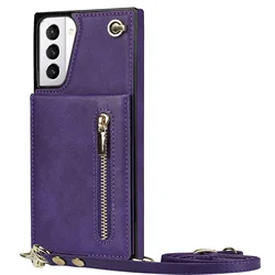 Zipper Wallet Crossbody Leather Case with Card Holder and Lanyard - Galaxy S20 Plus (Purple)