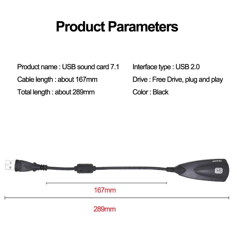 5HV2 외장 USB 사운드 카드 7.1 어댑터 USB to 3D CH 사운드 안티마그네틱 오디오 헤드셋 마이크 3.5mm 잭 노트북 PC용
