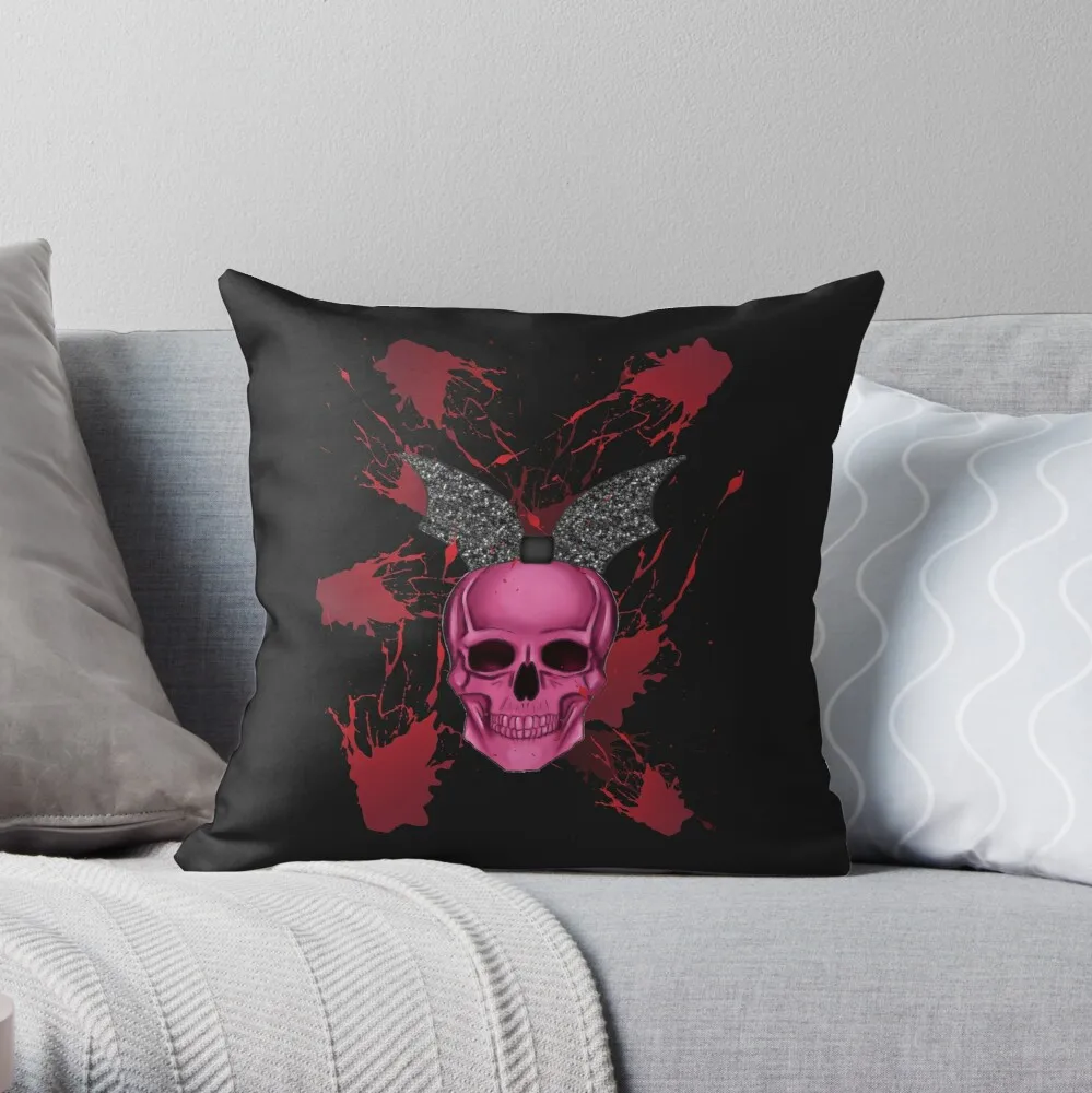 

Skullie In Bow Throw Pillow Print Zipper Decorative case Car Cushion Cover Core Not Included