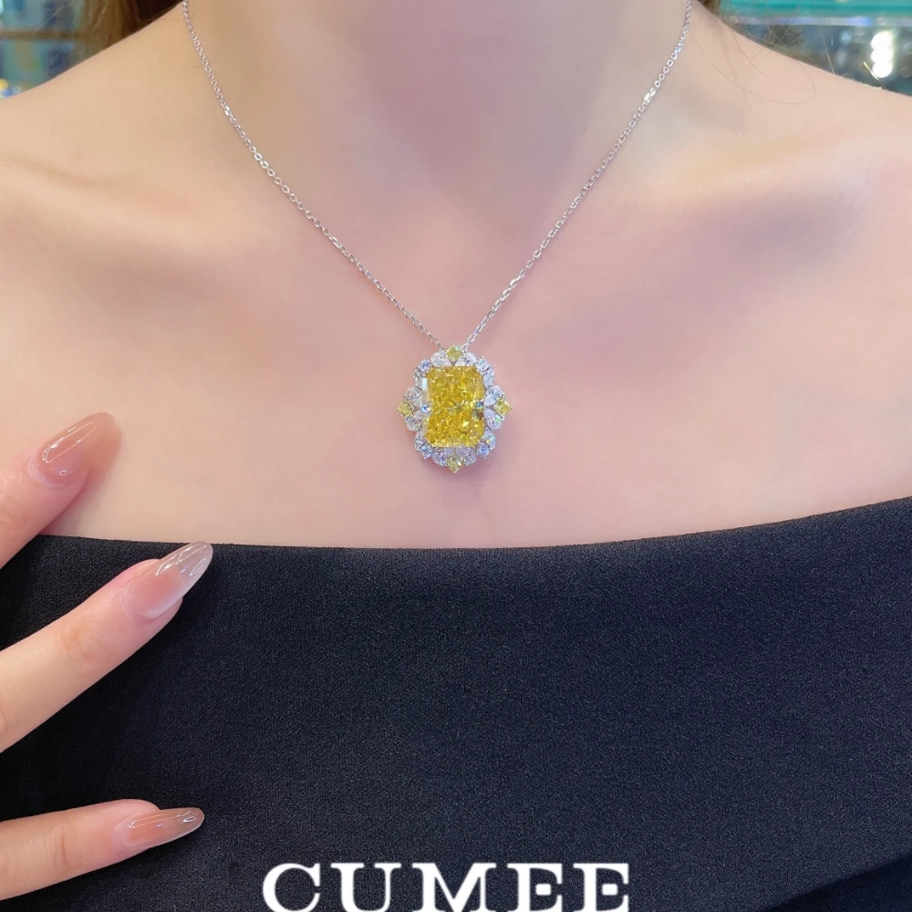Cumee Multi Wear Vacation Artificial Yellow Diamond Synthetic High Carbon Diamond Necklace for Women 925 Silver-plated Gold