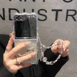 Korea 3D Silver Bowknot Clear Phone Case with Silver Foil Epoxy Shell for Z Flip 7 (4 Bowknot)
