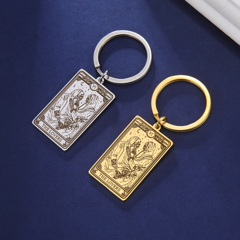 Dawapara Skeleton Tarot Karte Schlüsselbund Edelstahl Glück Amulett Ringelblume Tarot Schlüsselring Schädel Gothic Halloween Schmuck Geschenk – Detail 28