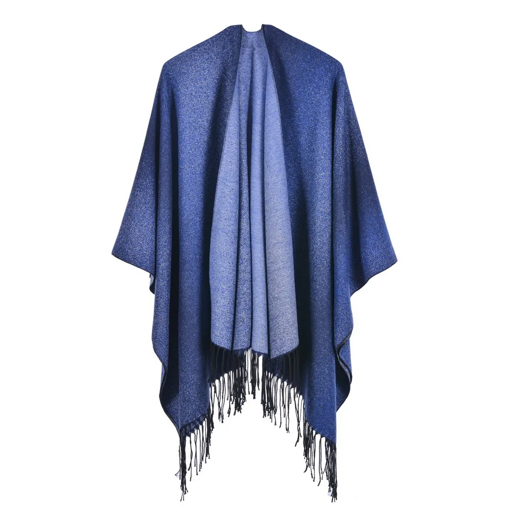 Autumn Winter Women's Jacquard Shawl European American Street Fashion Fork Thickened Cloak For Warmth Ponchos Capes