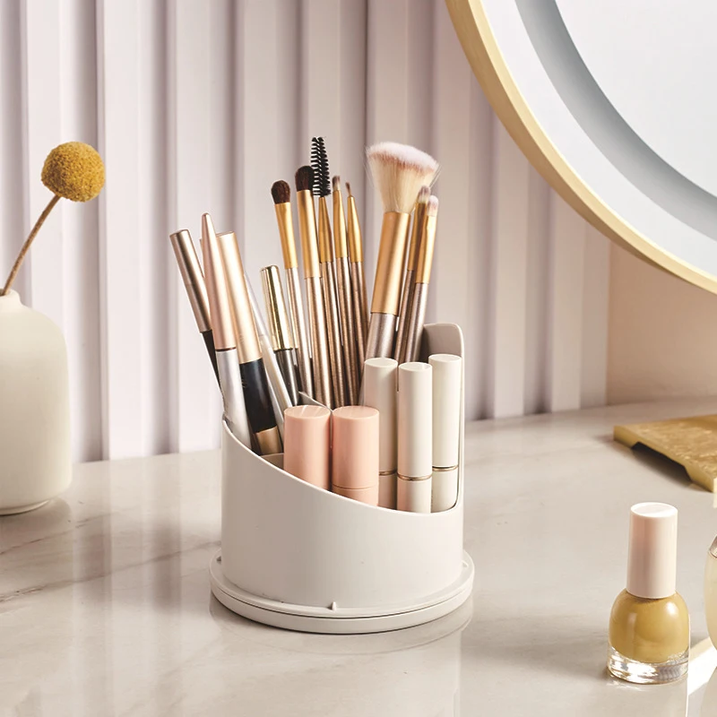 360° Rotating Makeup Brush Holder With Lid Desktop Makeup Organizer Cosmetic Storage Box Lipstick Eyebrow Storage Container Box 5