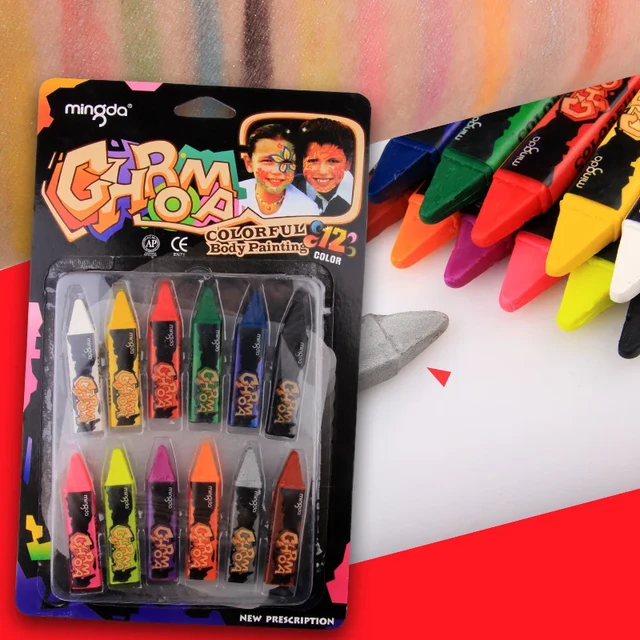 Crayons de Peinture Corporelle pour Enfant, Outil de Maquillage pour le  Visage, ixde Noël et d'Halloween, 6/12 Couleurs