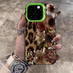 Leopard Print Elegant Lily Flower Electroplate Silver Phone Case Cover - iPhone 15 Plus (Green)