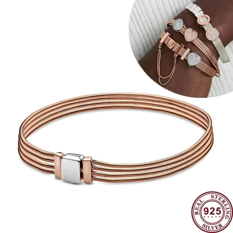 New Hot Selling S925 Silver Reflective Series Woven Mesh Original Women's Logo Multi Loop Watch Bracelet DIY Charming Jewelry