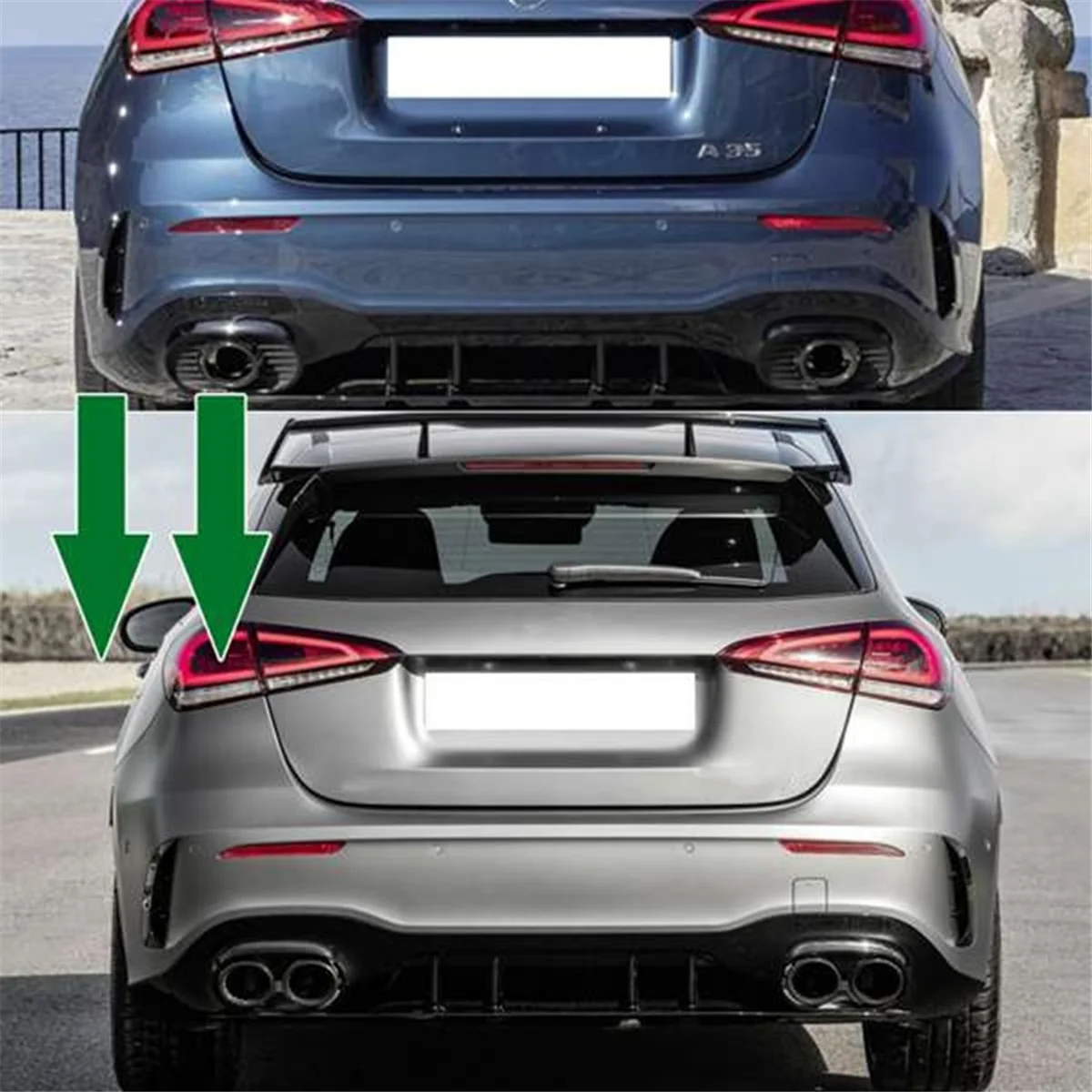 Car Rear Bumper Turbo Muffler Exhaust Tips Pipe 4 Exits for W177 A35 + Tail Pipes Trim Frame