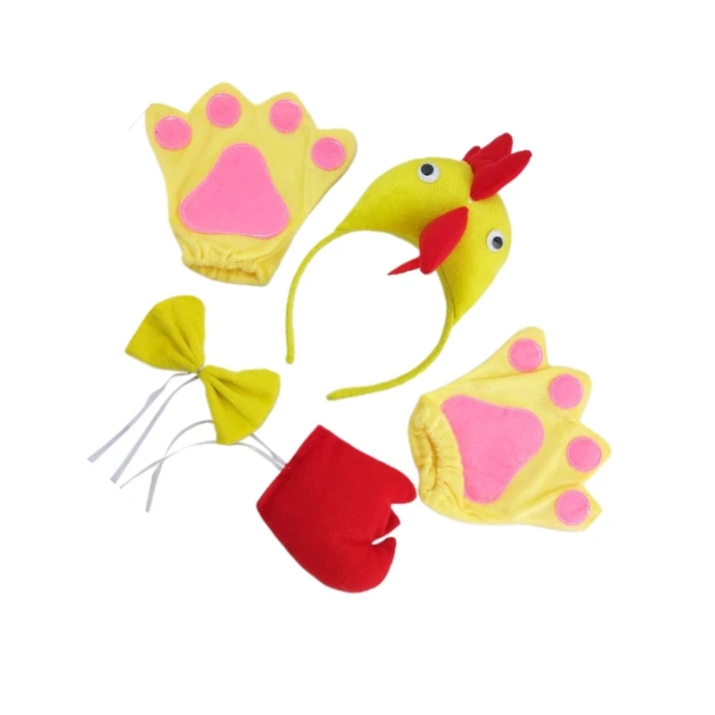 Chicken Headbands Headwear Tail Bow Tie Gloves Rooster Hair Hoop Chicken Costume Cosplays Set Dress Up Party Supply