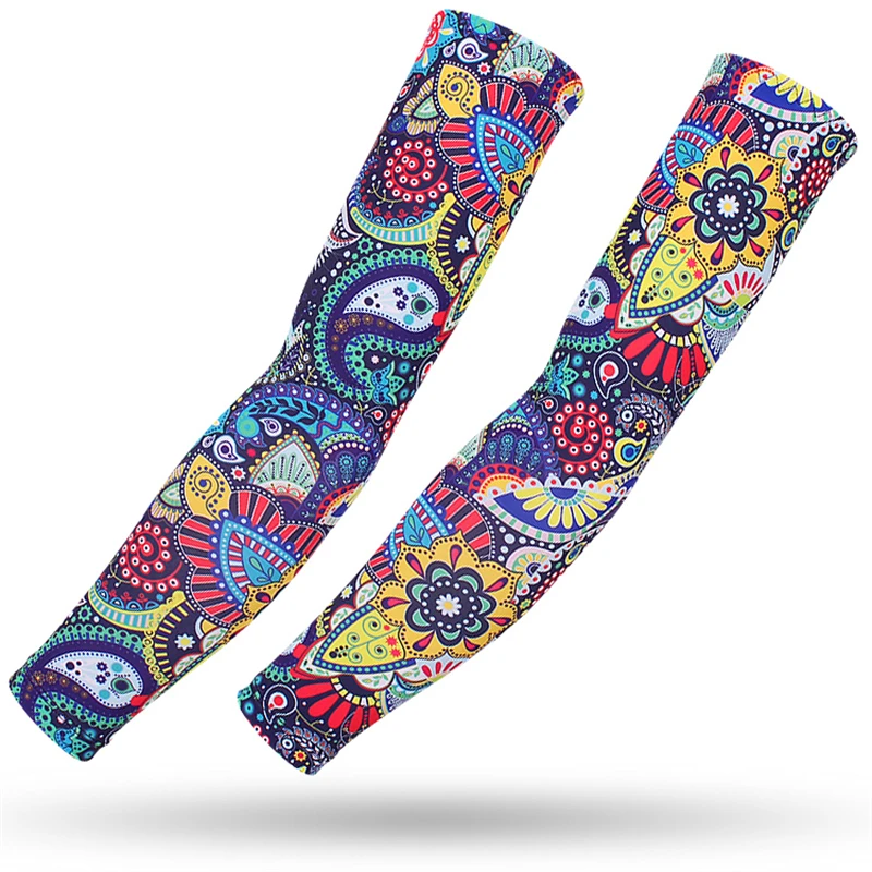 Arm Sleeves Sports 2PCS Men Women Paisley Cycling Arm Warmer Tattoo Summer Running Basketball UV Protection Ice Fabric sun protection arm sleeves cooling arm sleeves