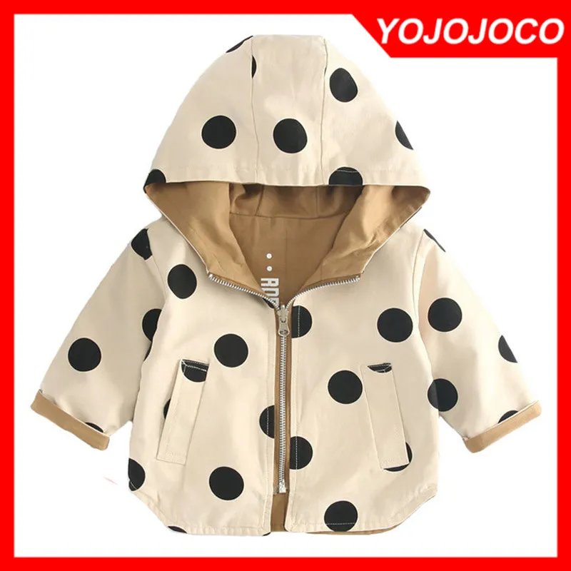 Baby jacket baby girl windbreaker spring and autumn new children's polka dot double-sided wearing hooded jacket baby boy