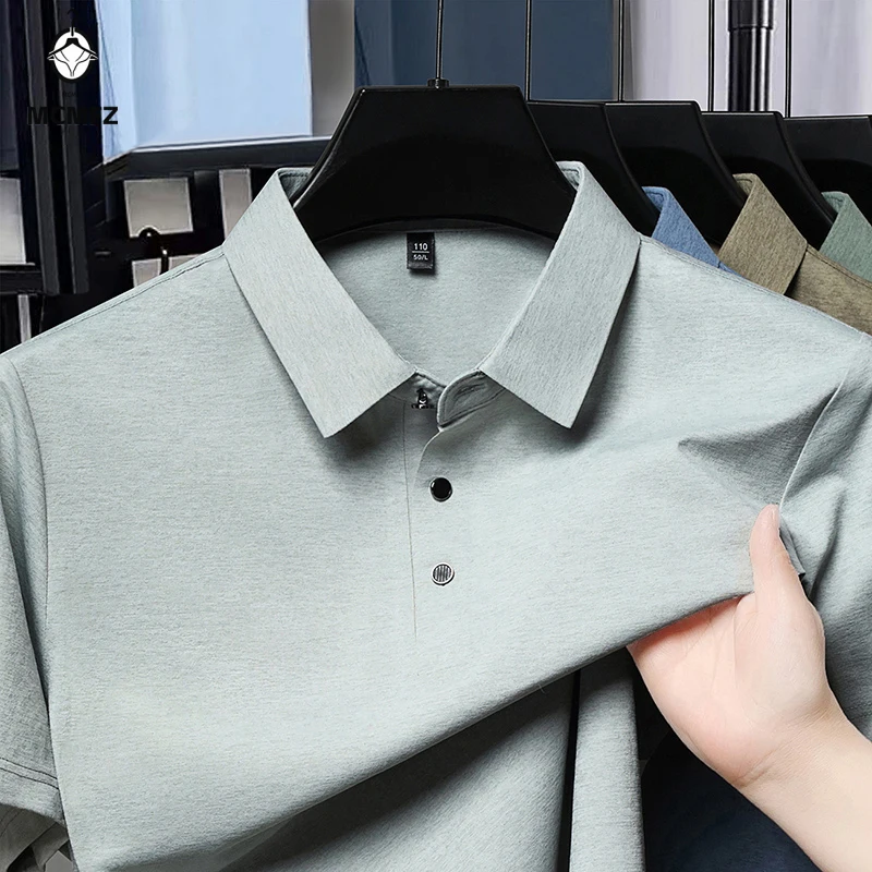 Polo a Maniche Corte da Uomo, Tinta Unita, Casual, per Ufficio, Vestibilità Slim, Colletto con Bottoni, Traspirante - immagine 5