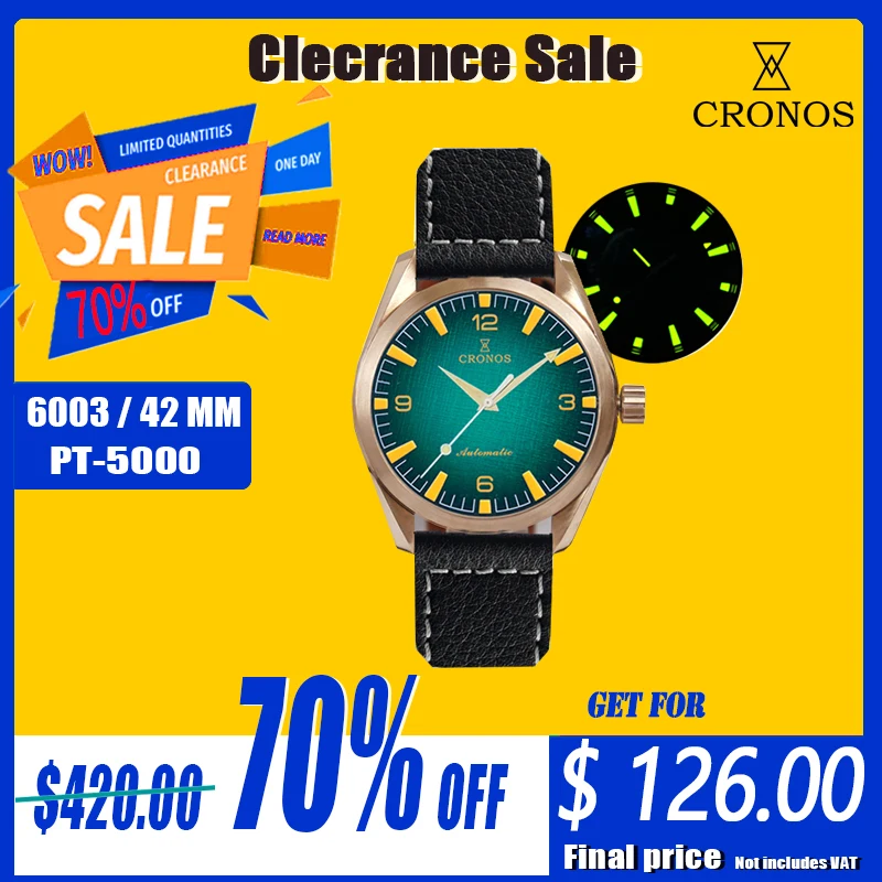 

Мужские часы Cronos Diver, бронзовый CuSn8, градиентный циферблат, автоматический PT5000 SW200, сапфировый кристалл, кожаный ремешок L6003
