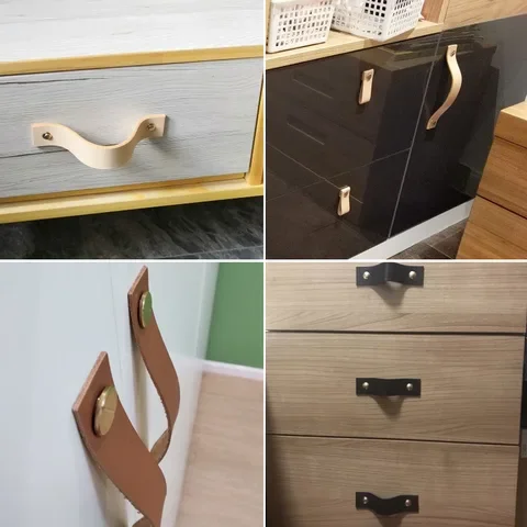 

Handmade Leather Pull Handle Europe Style Soft Minimalist Door Cupboard Drawer Kitchen Cabinet Dresser Knobs Furniture Hardware