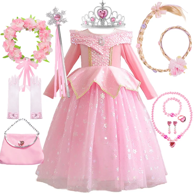 Robe princesse aurore pour filles, Costume d'halloween, vêtements de fête  d'anniversaire pour enfants, Robe de belle au bois dormant - AliExpress