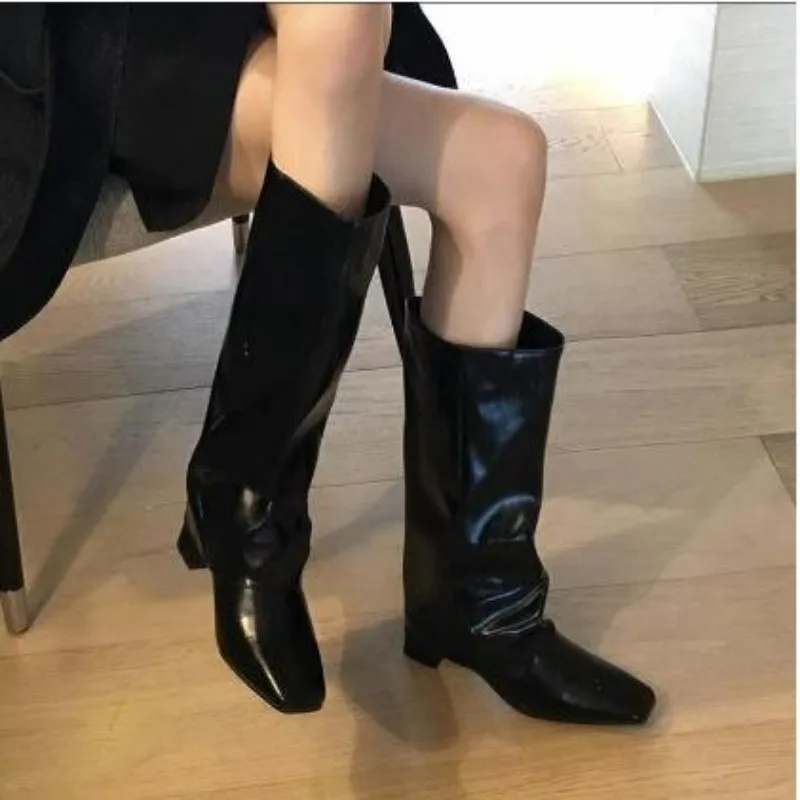 

Winter New Brand Women Long Boot Fashion Zippers Ladies Elegant Knight Boots Shoes Square Heel Knee-high Boot Zapatos Mujer