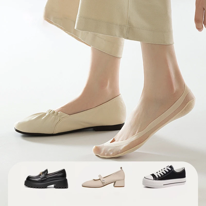 Damensocken für Mädchen und Frauen, Frühling/Sommer, Dünne Eisseide, Rutschfest, Nicht Abfallend, Schweißabsorbierend, Nahtlos, Atmungsaktiv, Unsichtbare Socken – Detail 7