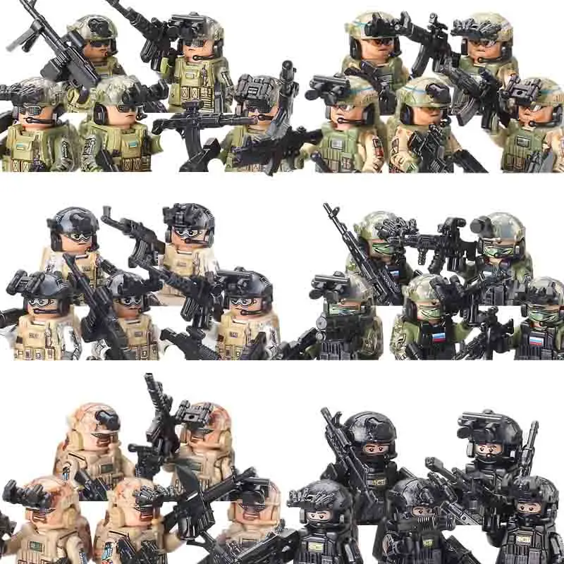 

Modern Military Special Forces Figures US Russia SWAT Police Seals Germany Soldiers Blocks Camouflage Gun Weapons Bricks Toys