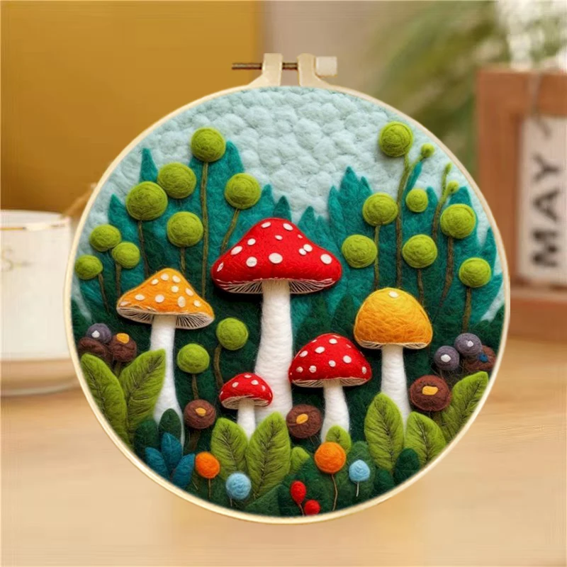 Frame With Needle Felting Painting Kit Mushrooms For Beginner Handmade Home Decoration DIY Handicraft