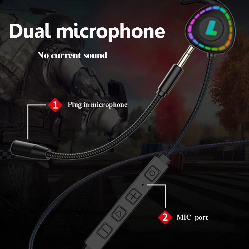 Professional Wired Gaming Headset Type-C Curved Plug RGB Light In-Ear Music Earphones with Dual Microphone Comfortable to Wear