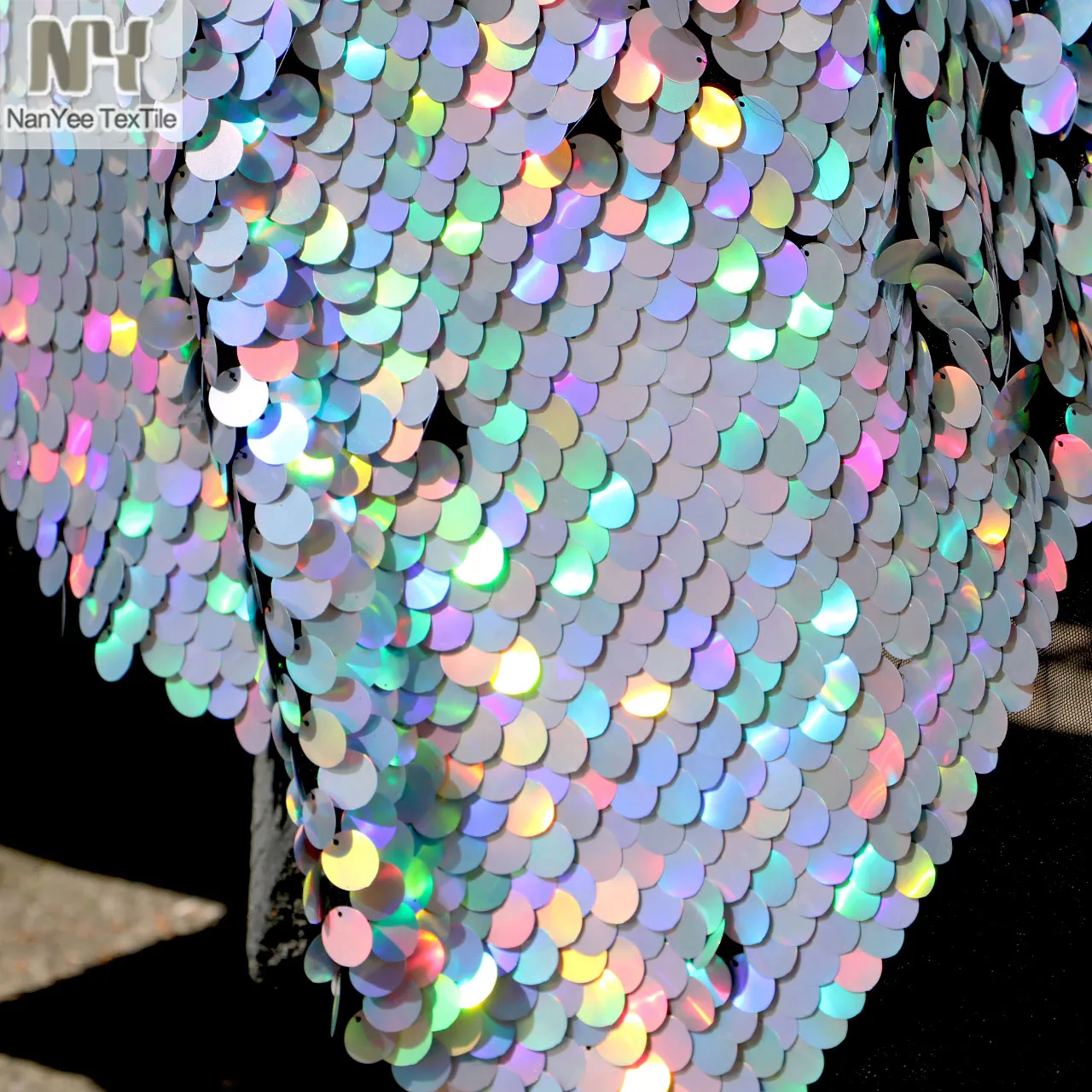 Bling Bling 1.8cm Big Coin Large Dot Silver Iridesent Hologram Round Shape Sparkly Mermaid Scale Disco Sequin Embroidered Fabric