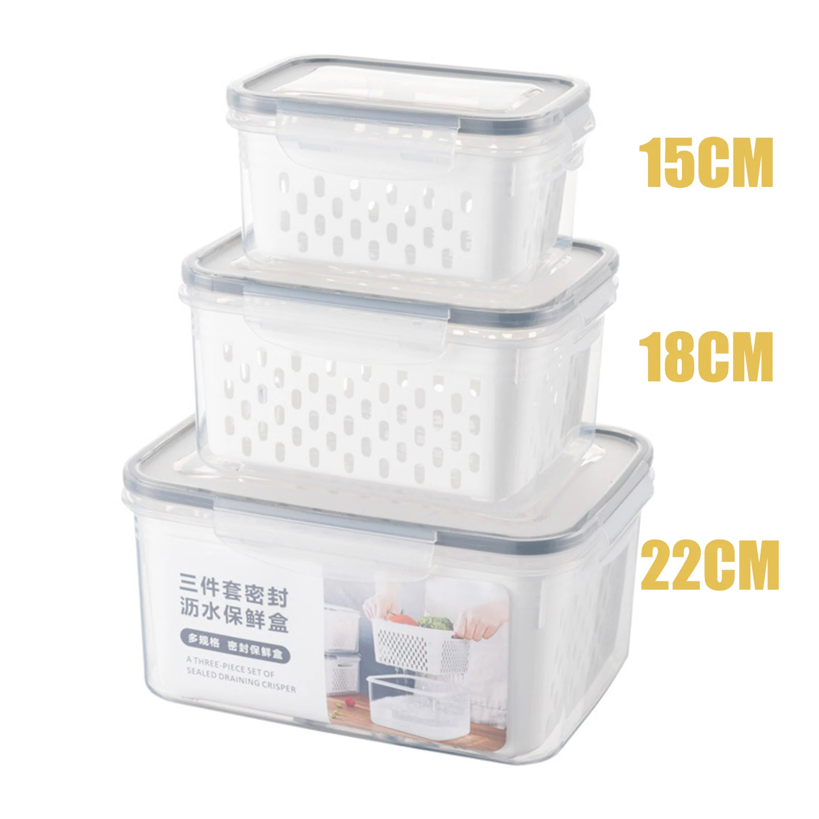 Caja de almacenamiento para refrigerador de 1 piezas, organizador de drenaje de cocina fresca, cesta de almacenamiento de verduras, cajas con tapa para frutas - Imagen 2